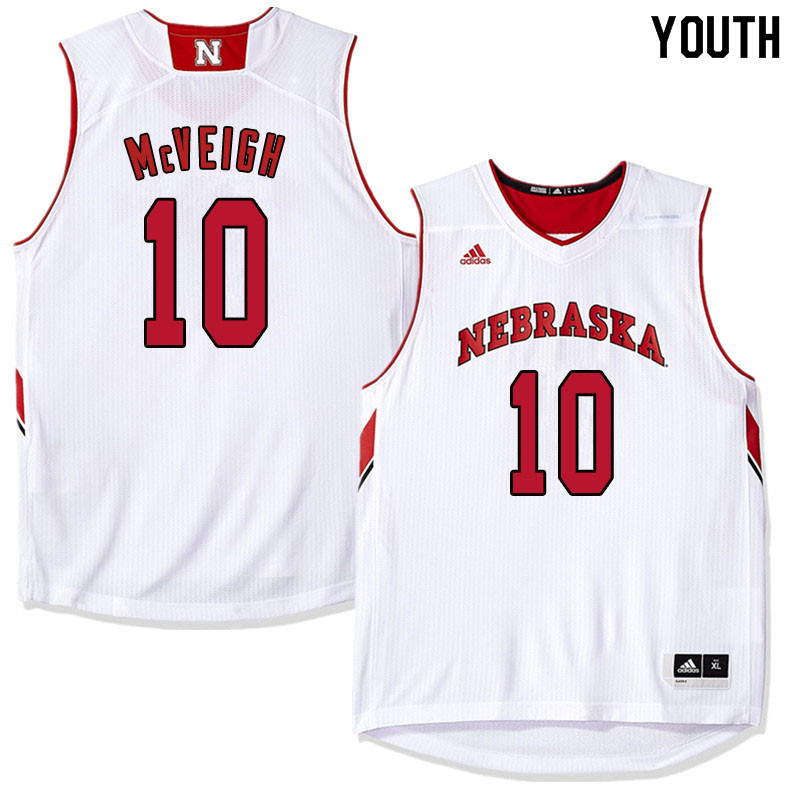 Youth Nebraska Cornhuskers #10 Jack McVeigh College Basketball Jersyes Sale-White